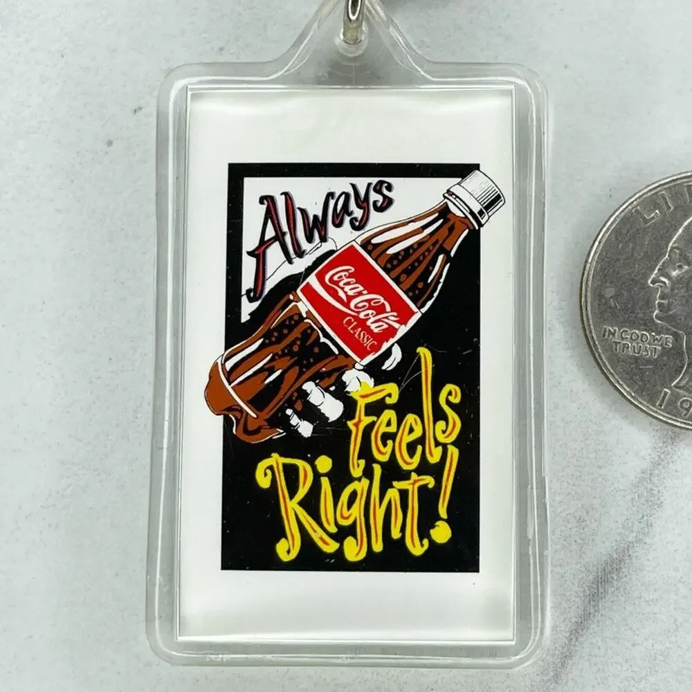 Vintage Coca-Cola Classic Coke Always Feels Right Double Sided Keychain Keyring